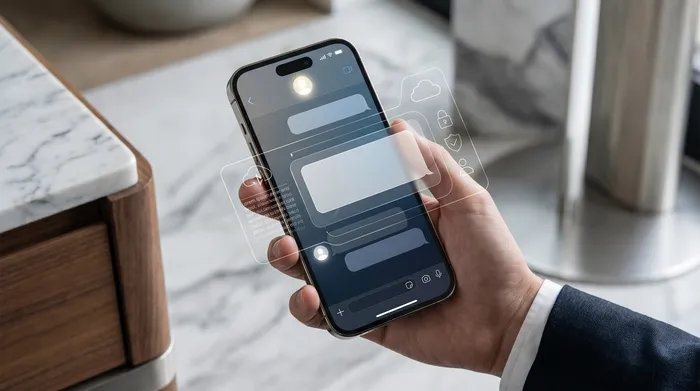 Một chiếc điện thoại thông minh đặt trên bàn làm việc cạnh một máy tính xách tay, hiển thị các biểu tượng định vị địa lý kỹ thuật số trong thực tế tăng cường.